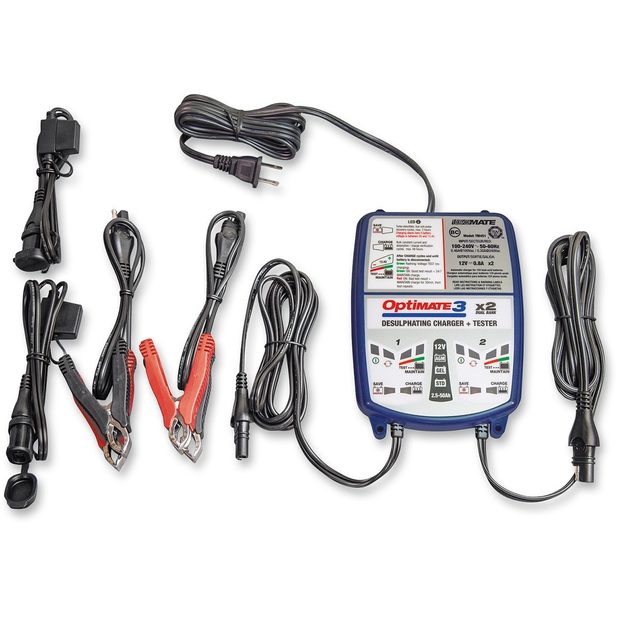 OptiMate TM-455: 3 Quad Bank Automatic Battery Charger & Maintainer [0.8  Amps / 12 V] - JEGS