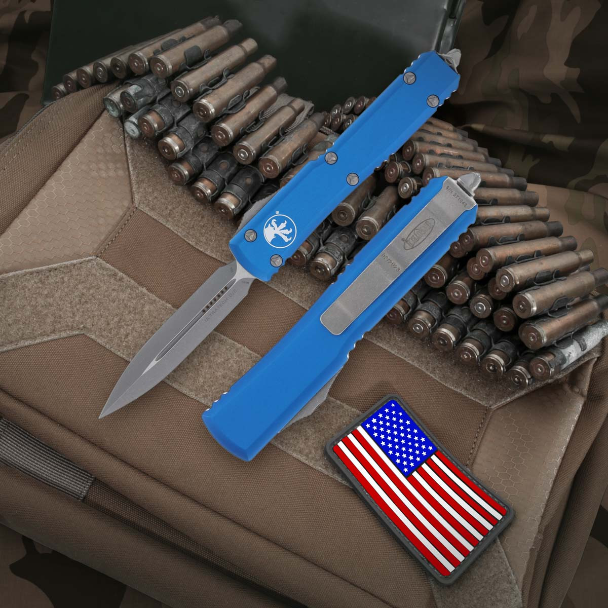 Microtech Ultratech Blue - 3.35in Apocalyptic Dagger Plain ...