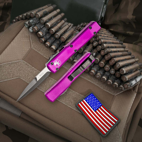 Microtech Ultratech Violet - 3.35in Black Bayonet Plain Microtech Ultratech Violet - 3.35in Black Bayonet Plain
