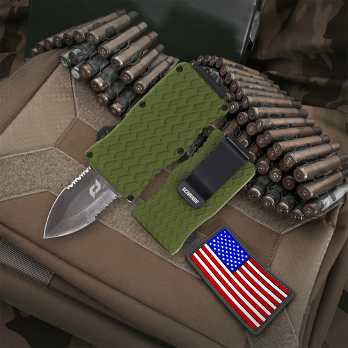 Schrade Beta Class Mini Uproar OTF OD Green 1.9in Satin Dagger DE Serrated Schrade Beta Class Mini Uproar OTF OD Green 1.9in Satin Dagger DE Serrated