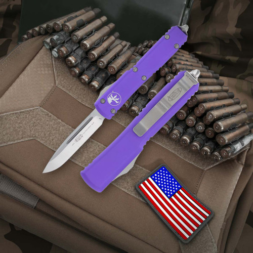 Microtech Ultratech Purple - 3.35in Satin Drop Point Plain Microtech Ultratech Purple - 3.35in Satin Drop Point Plain
