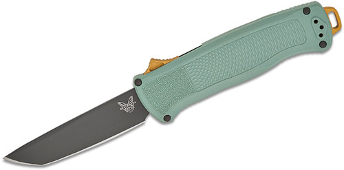 Benchmade Shootout OTF Automatic Knife Sage Green - 3.5in Black DLC Tanto Plain Benchmade Shootout OTF Automatic Knife Sage Green - 3.5in Black DLC Tanto Plain