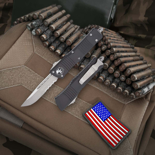 Microtech Combat Troodon Black - 3.81in Stonewash Drop Point Partially Serrated Microtech Combat Troodon Black - 3.81in Stonewash Drop Point Partially Serrated