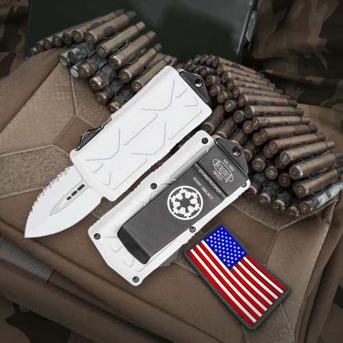 Microtech Exocet Stormtrooper - 1.95in White Dagger Fully Serrated Microtech Exocet Stormtrooper - 1.95in White Dagger Fully Serrated