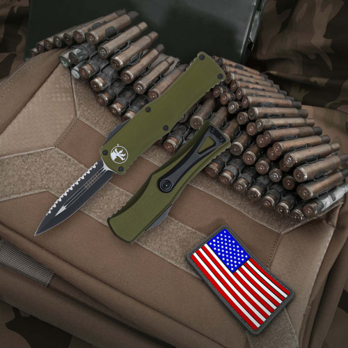 Microtech Hera OD Green - 3.08in Black Dagger Fully Serrated Microtech Hera OD Green - 3.08in Black Dagger Fully Serrated