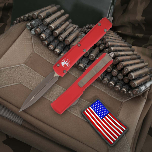 Microtech Ultratech Red - 3.35in Bronze Apocalyptic Dagger Plain Microtech Ultratech Red - 3.35in Bronze Apocalyptic Dagger Plain