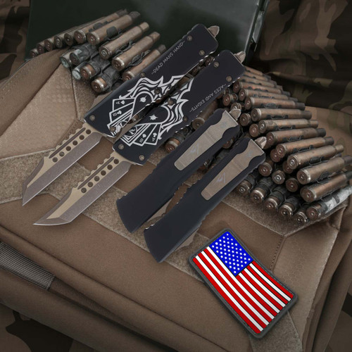 Microtech Signature Series Dead Man's Hand - 3.81in Apocalyptic Bronze Hellhound & Warhound Plain Microtech Signature Series Dead Man's Hand - 3.81in Apocalyptic Bronze Hellhound & Warhound Plain