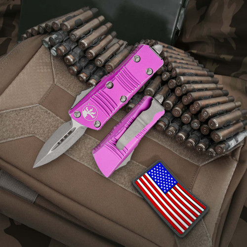 Microtech Mini Troodon Distressed Violet - 1.99in Apocalyptic Dagger Plain