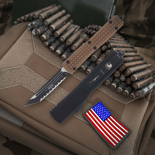 Microtech Signature Series Ultratech Tan Frag - 3.35in Black Tanto Fully Serrated Microtech Signature Series Ultratech Tan Frag - 3.35in Black Tanto Fully Serrated