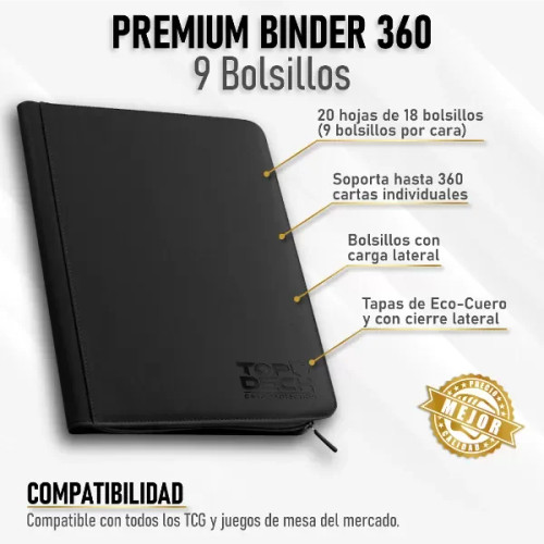 Carpeta 360 Premium Binder Cuero Color Negro - TOP DECK