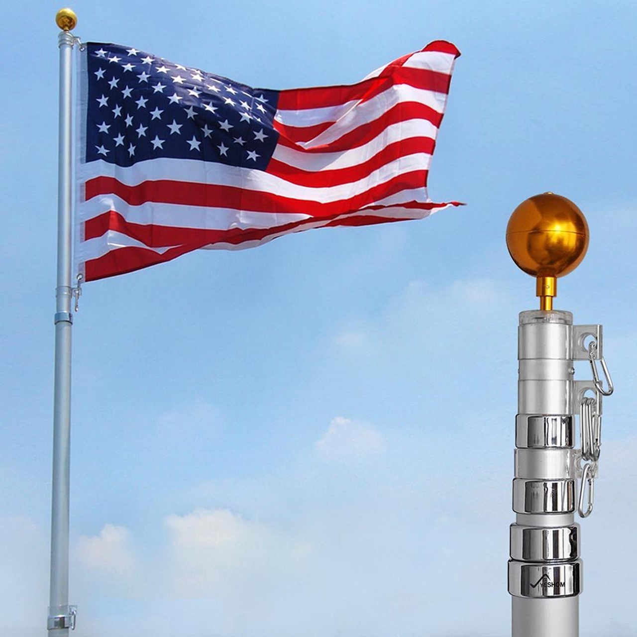 20′ Retractable Aluminum Flag Pole with Flag 20′ Retractable Aluminum Flag Pole with Flag