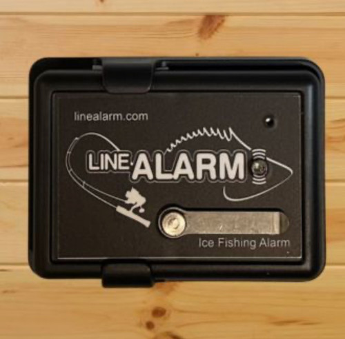 Easily mounts to fish house walls, tip ups and buckets!
Complete with batteries and mounting base.
Battery operated fish line alarm