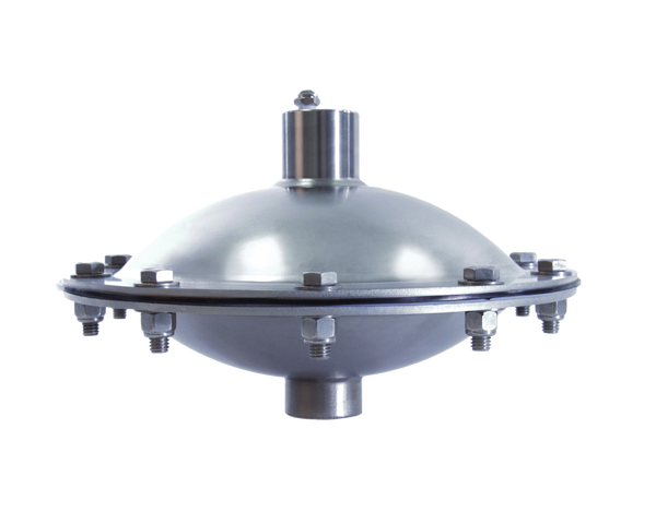 Blacoh AOD-20-FLG AOD Dampener model is constructed with 316L Stainless Steel materials, 2" flanged connections, PTFE bladder and is rated for a maximum operating pressure of up to 150 PSI. The dampener has an operating temperature range of -20°F to 220°F and is automatic air control type as well.