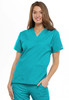Women's V-Neck 2 Pocket Solid Scrub Top In Turquoise