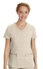 Purple Label by Healing Hands Women's Juliet V-Neck Yoga Scrub Top In Khaki