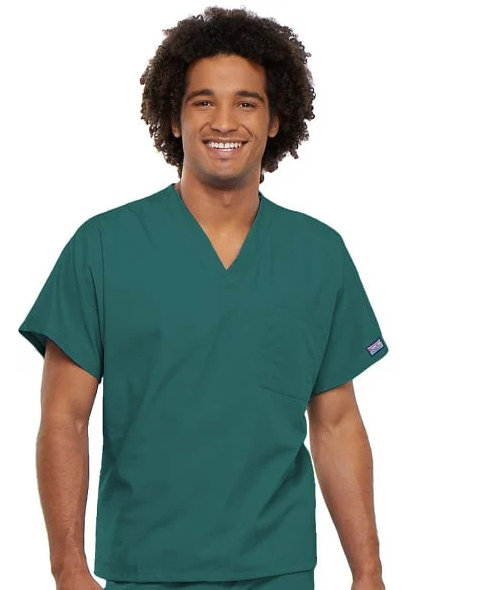 Unisex V-Neck 1-Pocket Solid Scrub Top In Teal