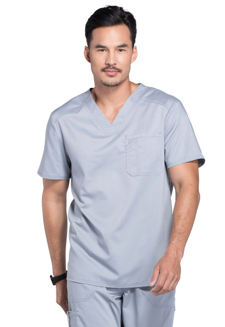 Revolution by Cherokee Workwear Men's V-Neck Solid Scrub Top In Grey