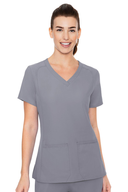 Insight by Med Couture Women's Doubled Pocket Solid Scrub Top In Cloud