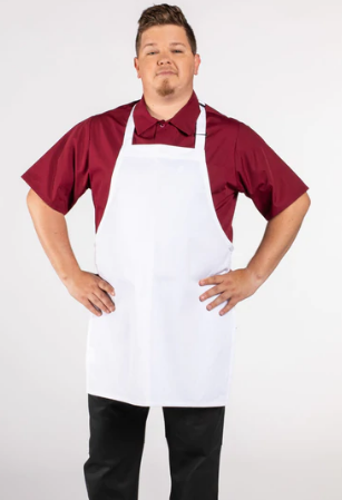 Adjustable Bib Apron adjustable neck, easy care 65/35 poly cotton twill in White