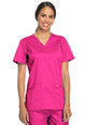 Revolution by Cherokee Workwear Women's V-Neck Solid Scrub Top In Electric Pink