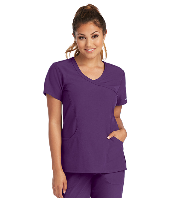 Butter-Soft Scrubs Women's Solid Mock Wrap Top M Purple ( Fuchsia) Short  Scrub 