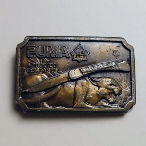 Puma Vintage Brass Belt Buckle Solingen Germany Knife Logo Collectible
