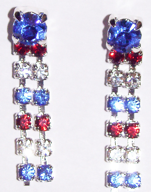 Crystal 2 strand red, white & blue earrings.