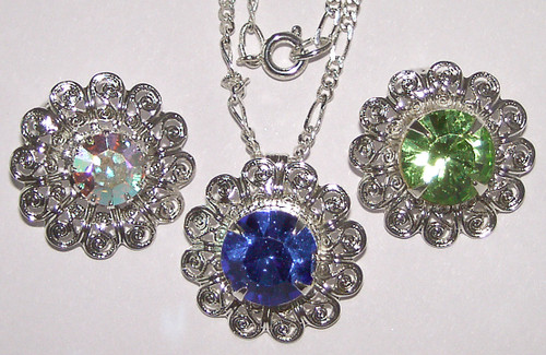Filigree necklace - smaller with 3 choices of crystal colors