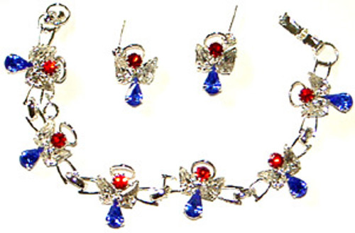 Crystal red/w/b Angel bracelet & earring set