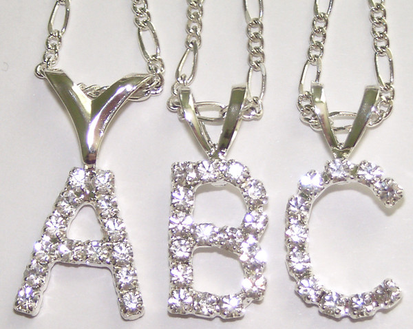 Silver Necklace with Crystal Initial