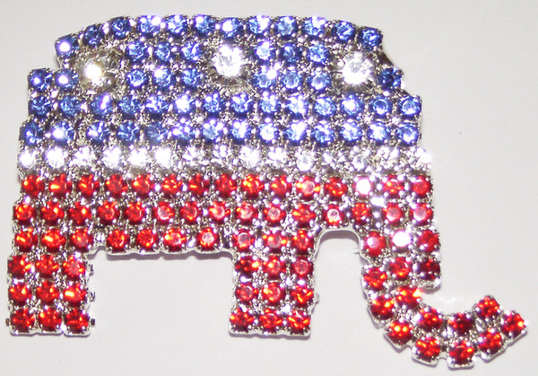 Red, white & blue crystal Elephant Pin