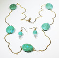 Necklace/earrings set - turquoise color stones/gold banana chain