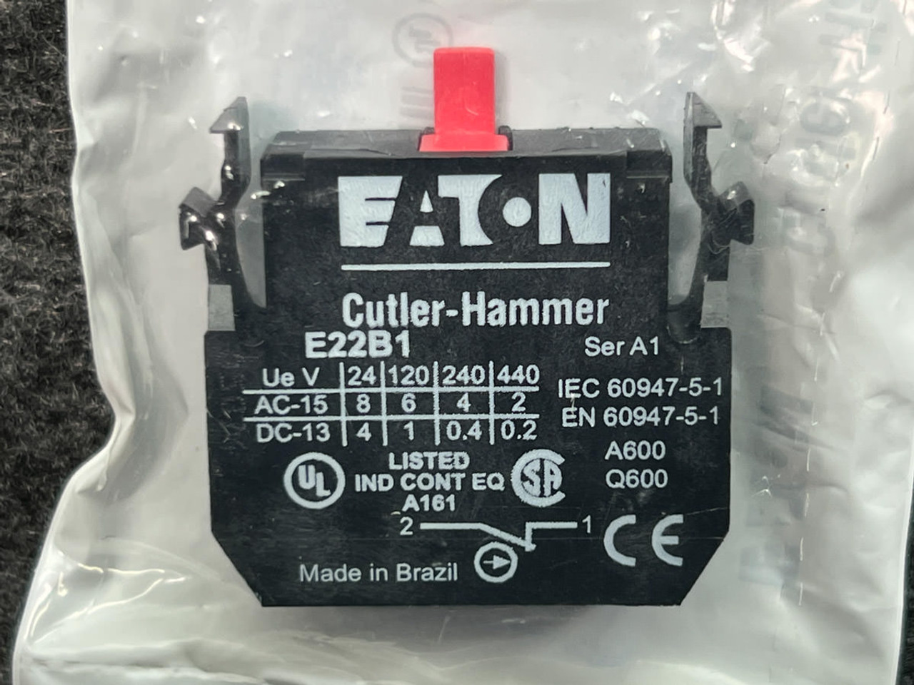 E22 Series Pushbutton Contact Block NC, SPST, Eaton Cutler-Hammer, E22B1 -  TT21025