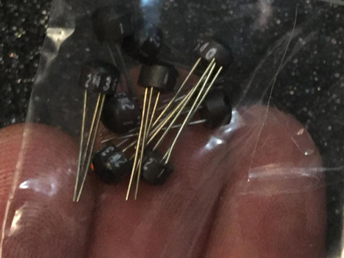 Multiple 2N3640 TO106 transistors with three leads each, packaged inside a clear plastic bag.