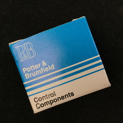 Potter and Brumfield Control Components carton, blue and white, packaging for the R10 series relay