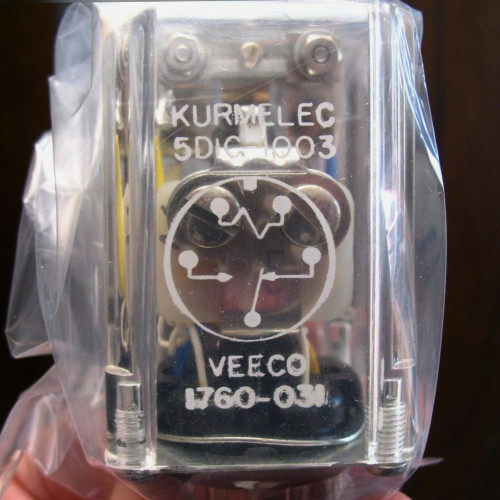 VEECO 1760-031 time delay relay in a clear poly bag, cover marked KURMELEC 5DIC-1003 with contact schematic