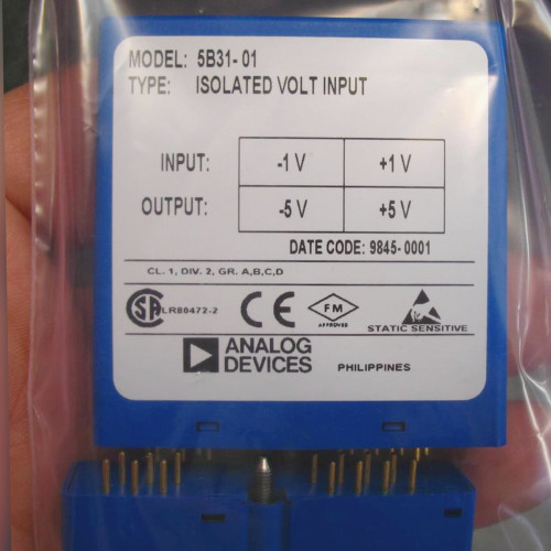Analog Devices 5B31-01 isolated volt input module label showing -1V input, -5V output