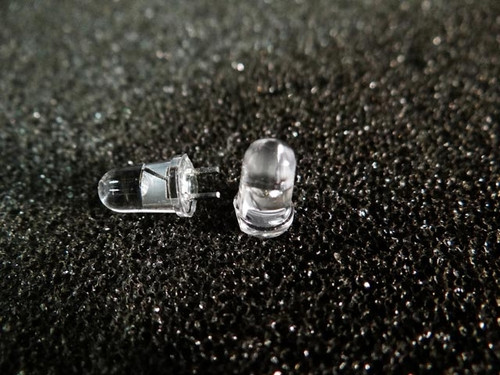 5mm infrared LED with clear plastic housing and two wire leads for through-hole mounting on circuit boards