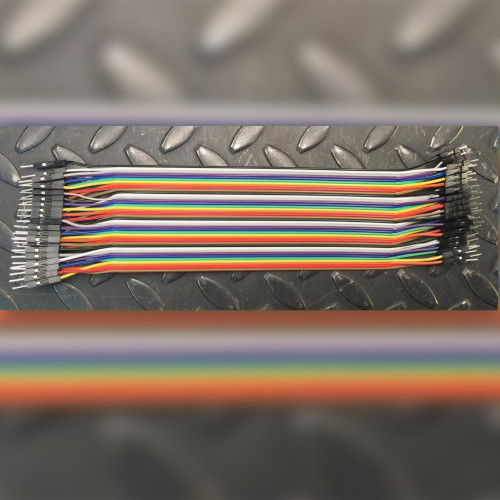 PartsMine M/M200mmJW male-to-male ribbon jumper wire cable assembly, full view.