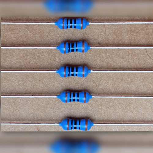 Five Electronics Components International 100 ohm 1/4W metal film resistors with axial leads.