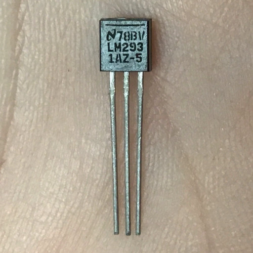 TO-92 plastic package marked N78BV / LM293 / 1AZ-5; three leads show light oxidation patina.