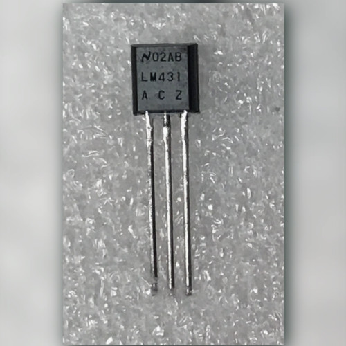 National Semiconductor LM431ACZ front view on foam, script N logo and 02AB marking visible