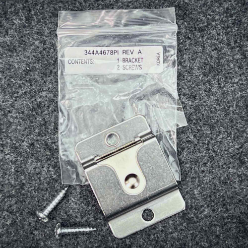 Harris M/A-COM 344A4678PI microphone hanger and two screws beside labeled 1 BRACKET 2 SCREWS bag