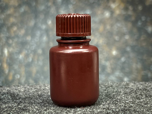 Nalgene 02-923-5A amber HDPE 30 mL narrow-mouth bottle upright with ribbed screw cap
