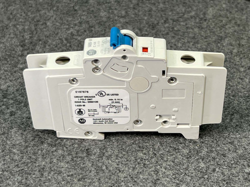 Allen Bradley 1489-M1C040 Series D circuit breaker, bottom view showing product label and specifications.