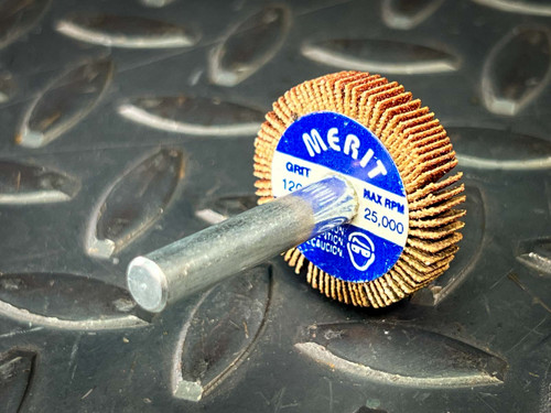 Merit Shank Mounted Flap Wheel, 1-3/16"x1/4"x1/4", 120 Grit, Grind-O-Flex MiniWheel, 08834137602 - W22032 | PartsMine.com