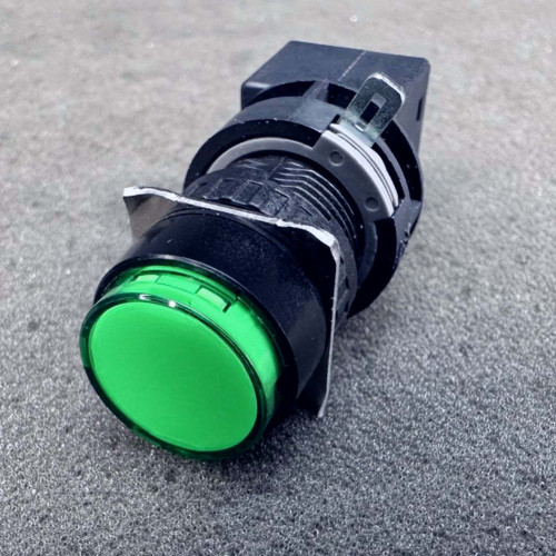 IDEC LA1P-1C08-G 16mm round green LED pilot light assembled, black bezel and metal mounting latch