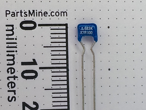 68nF, 100V Multilayer Ceramic Capacitor w/ Long Leads - Y19431 | PartsMine.com