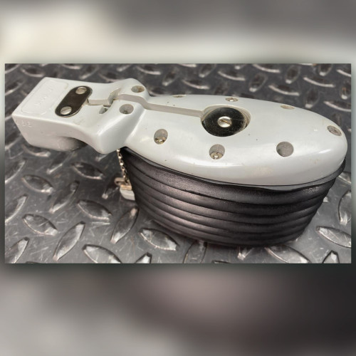 Dräger Model 31 bellows gas detector pump, top view, grey housing and black bellows