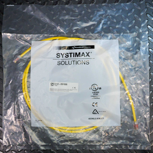CommScope Systimax GS8E-YW6 yellow Cat-6 patch cord sealed in original packaging with product label.